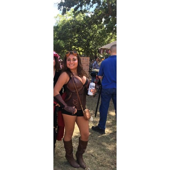 Steampunk Corset Top Steel Boned Underbust Renaissance Brown Leather Cosplay NWT - Picture 8 of 11